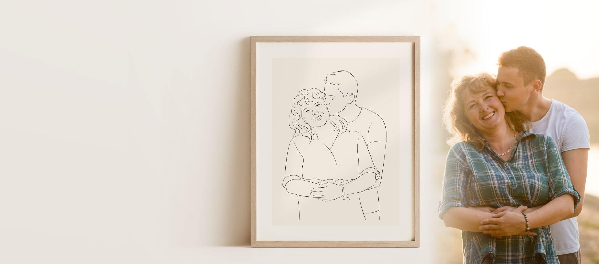 Disegno in Line Art di una madre sorridente con il figlio