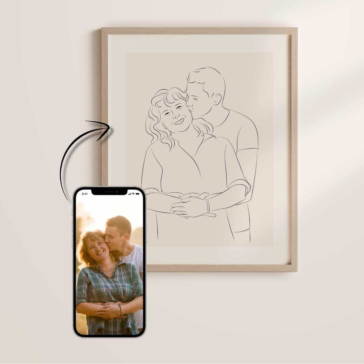 Madre e figlio disegnati in Line Art come regalo per la festa della mamma
