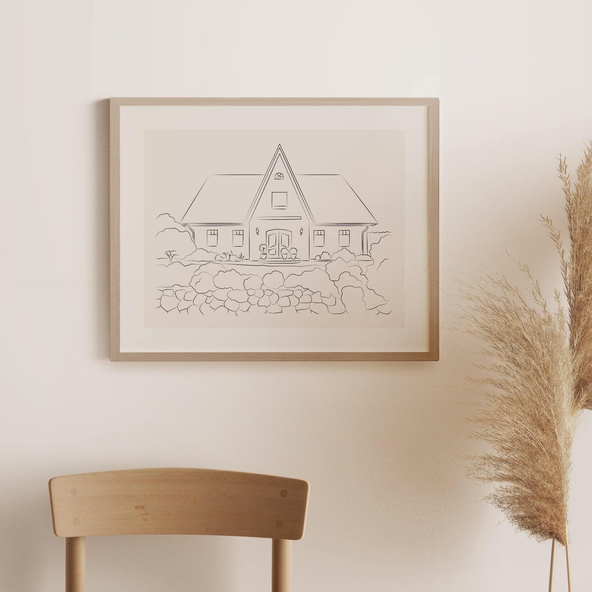 Disegno di casa con tetto a punta in Line Art