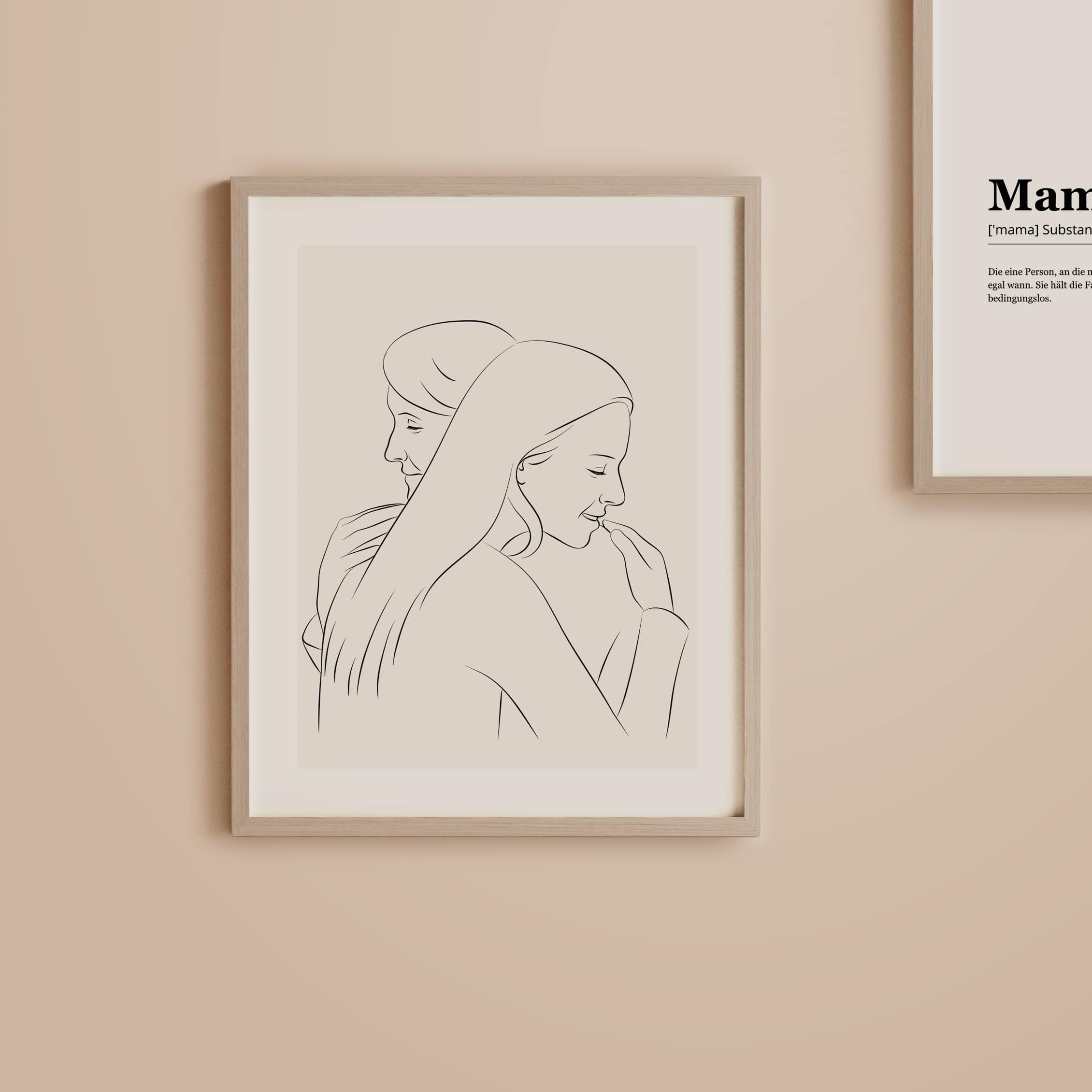 Madre che abbraccia la figlia, illustrata in Line Art