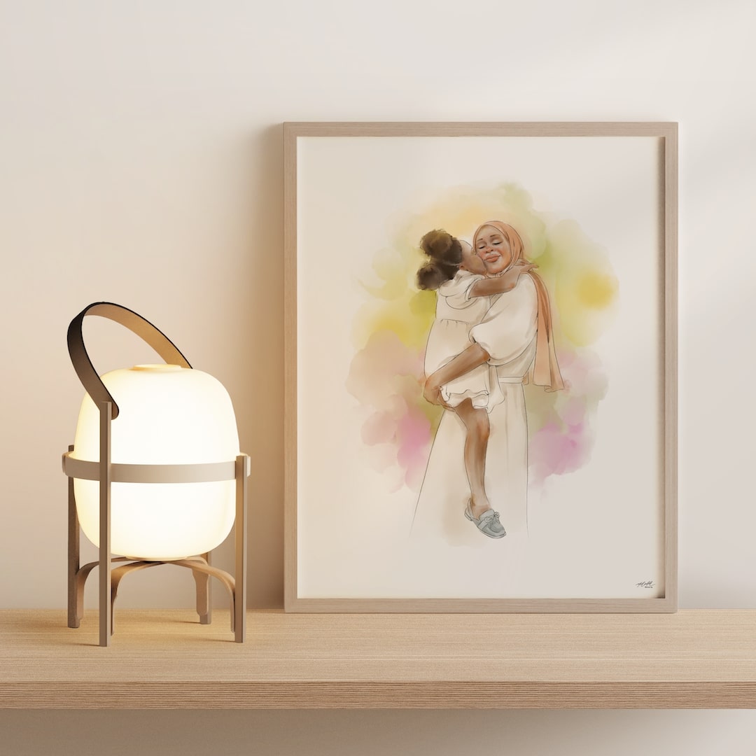 Madre con giovane figlio e tulipani, disegnati in Line Art